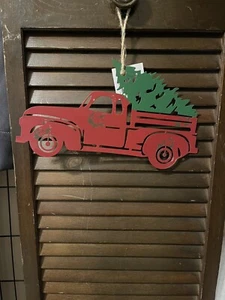 NWT Christmas Red Truck Metal Sign Decor Ornament Farm Tree - Picture 1 of 4