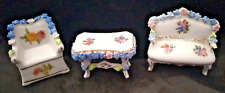 3 Lot Elfinware Furniture Set Antique German Miniature Doll House Signed Flowers