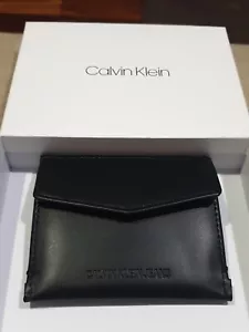 New Mens CALVIN KLEIN JEANS Card Holder Wallet COIN PURSE BLACK LEATHER + Box ❤❤ - Picture 1 of 4
