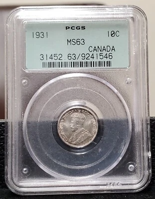 1931 Canada 10 Ten Cents World Silver Coin PCGS CERTIFIED Ms63 OGH - Image 1 of 4