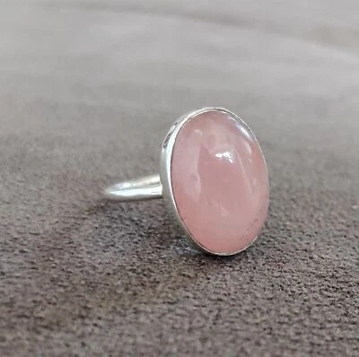 Oval Rose Quartz Ring Stylish Girls Jewelry 925 Sterling Silver Size 8 MO4142 - Image 1 of 4