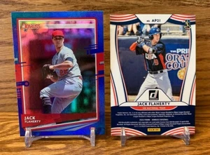 JACK FLAHERTY 2020 Donruss 2 Card LOT Holo Blue Foil + American Pride Diamond - Picture 1 of 2