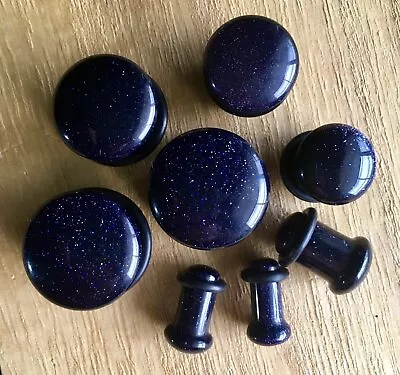 PAIR Single Flare Midnight Blue Sandstone Stone Plugs Gauge Earlets Body Jewelry - Image 1 of 4