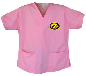 University of IOWA HAWKEYES Logo Pink Scrubs Shirts Sm