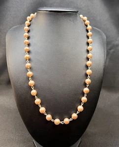 Collar Vintage Tono Plata Eslabón Cableado Color Champán Imitación Perla 20" - Imagen 1 de 9