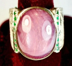 Vintage Hand Engraved, 925 St. Silver Ring With 21x16 mm 31 Ct Star Ruby, Size U - Picture 1 of 9