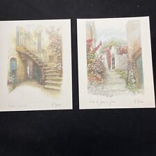 Italy 8x10 Watercolor Print The Open Courtyard and Alley of Flowers by M. Marten