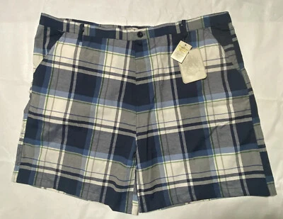 Brooklyn Express Blue Plaid Shorts Men's Size 48 Flap Pockets Lightweight NWT - Image 1 of 4