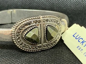 LUCKY BRAND Metallic Stone & Pave' Hinged Bangle Silver-Tone Bracelet NWT $39 - Picture 1 of 12