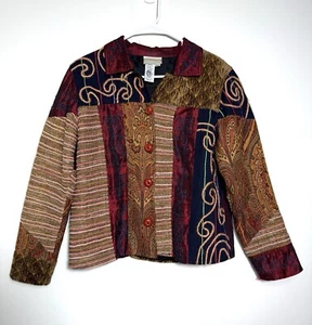 Vintage Coldwater Creek Women Artsy Blazer Red Multicolor Textured Jacket Size M - Picture 1 of 11