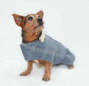 MINKEYS TWEED BESPOKE TWEED DOG COAT POLO (pale blue) 18 inch - Picture 1 of 9