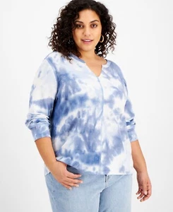 REBELLIOUS ONEWomen's  Trendy Plus Size Tie-Dyed Waffle-Knit Top Blue 3X - Picture 1 of 1