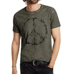 John Varvatos Men's Barbwire Peace Symbol Flocked Graphic Crew T-Shirt Moss XL - Picture 1 of 7