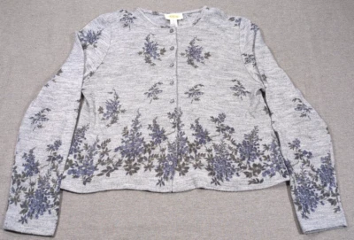 Cárdigan Floral Vintage Talbots Mediano Pequeño Gris Con Púrpura y Verde Foto 1 de 4