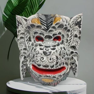 Indonesien Affe Bali Holz Maske weiß handgeschnitzt Wandbehang Volkskunst 8 Zoll - Bild 1 von 18