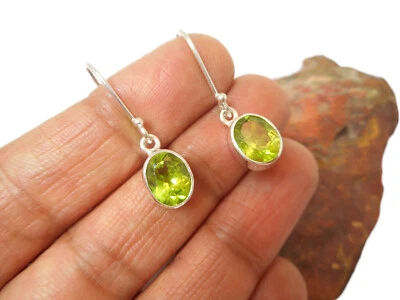 Oval Green PERIDOT Sterling Silver 925 Gemstone Drop Dangle Earrings - Image 1 of 4