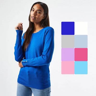 Ex Dorothy Perkins Pearl Button Cuff Crew Neck Jumper Size 6 - 20  - Image 1 of 4