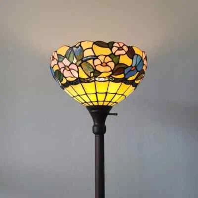 Dragonfly Floor Lamp Tiffany Style Torchiere Living Room Bedroom Stained Glass - Image 1 of 4