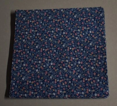 22 medium blue  floral peach white 6.5" squares vintage fabric - Image 1 of 2
