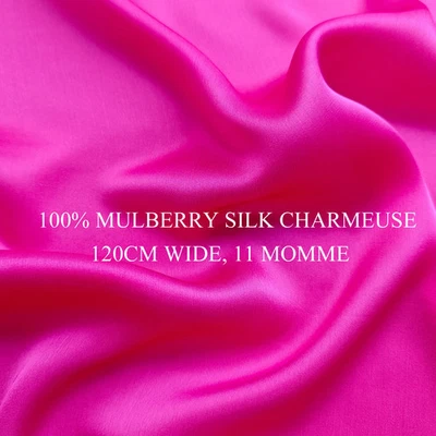 47''Wide Hot Pink Mulberry Silk Satin Charmeuse Fabric For Shirt Pajamas Scraves - Image 1 of 4