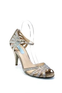 Sandalias de tacón Betsey Johnson para mujer beige adornadas con cristal talla 7,5B - Imagen 1 de 5