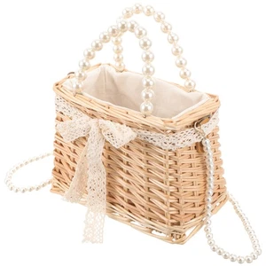 Bambus gewebte Tasche Damen Umhängetasche Handtasche Perlen gewebt Handtasche Perlen gewebt Handtasche - Bild 1 von 12