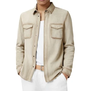 John Varvatos Collection Men's Izzy Suede Shirt Jacket 2 Pocket Snap Front Twine - Picture 1 of 6