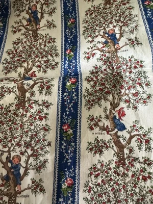 VINTAGE HOLLY HOBBIE FABRIC AMERICAN GREETINGS Manes Girl Climbing Tree 45 x 21+ - Image 1 of 3