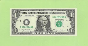 1999 ..UNCIRC $1  D 0222 5268 B .... 1999 $1  D-B      NICE NOTE        FRN - Picture 1 of 2