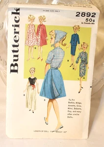 Vintage Butterick Pattern # 2892/ 12 " Dolls/Uncut/ Barbie, Madge, Annette, Gina - Bild 1 von 3