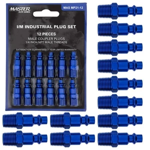 12 Pc Master Elite Industrial I / M Type Plug Air Fittings Set, 1/4" NPT Male - Picture 1 of 5
