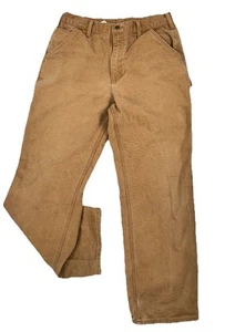 Carhartt Vintage Men Canvas Baggy Tan Dungarees Carpenter Work Pants Brown 34x32 - Picture 1 of 7