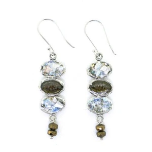 Angie Olami Earrings - Triple Drop Roman Glass with Smokey Quartz - Picture 1 of 1