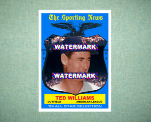 Ted Williams All Star Boston Red Sox 1959 Style Custom Baseball Art Card