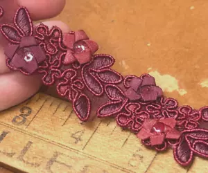 embroidered appliques soutache trim hand sewn 1.25x2" flowers 13"pc 7 apps - Picture 1 of 6