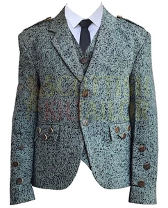 Scottish Green Wool Argyll Kilt Jacket & Waistcoat- Men Argyll Jacket For Sale - Picture 1 of 3