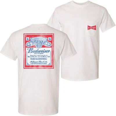 Camiseta Budweiser Vintage Etiqueta Bolsillo Delantero y Trasero Blanca Foto 1 de 3