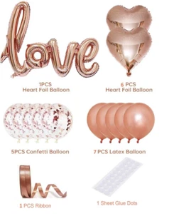 21Pcs Rose Gold Love Balloons Wedding Anniversary Engagement Valentines Day - Imagen 1 de 11