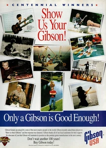 Guitarra Pinup Page EE. UU. De Colección Años 90 MUÉSTRANOS TU REVISTA GIBSON ANUNCIO IMPRESO - Imagen 1 de 1