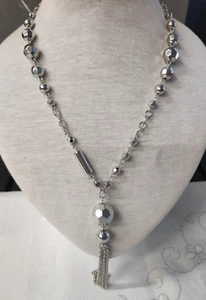 Collana lunga  catena catenine alluminio  perline colore argento CB/109 - Foto 1 di 4