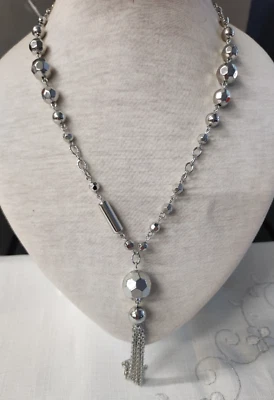 Collana lunga  catena catenine alluminio  perline colore argento CB/109 - Immagine 1 di 4