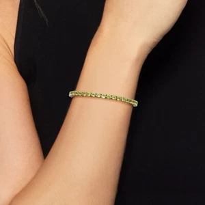 13 Ctw Round Cut Peridot Tennis Women's Bracelet 14K White Gold Plated .925 - Picture 1 of 3