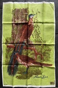 Vtg New Pure Linen Kitchen Dish Tea Towel Souvenir Australian Lyre Birds NOS - Picture 1 of 3