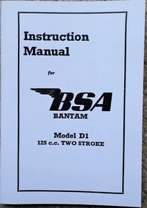 BSA Bantam D1 Instruction book Rigid Plunger Motorcycle Manual Free UK Postage - Picture 1 of 4