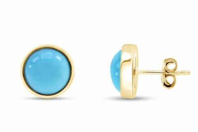 2 CT Round Lab Created Turquoise & Diamond Stud Earrings 14k Yellow Gold Finish - Image 1 of 4