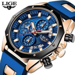 LIGE Moda Hombres Relojes Marca Superior Lujo Silicona Reloj Deportivo Hombres Cuarzo Fecha C - Imagen 1 de 28