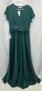 Koh Koh Size XL Emerald Green Maxi Dress Short Sleeve V Neck Elegant - Picture 1 of 10