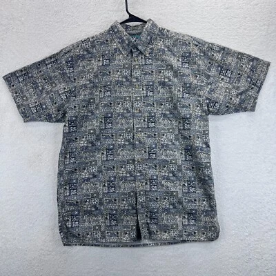 Camisa informal Big Dogs para hombre azul gris hawaiana manga corta abotonada talla S/M Foto 1 de 4