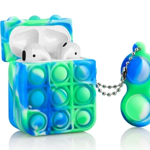 Silicone Bubble Sensory Fidget Apple Airpods 1/2 Case, Blue/Green Marble NEW - Picture 1 of 2
