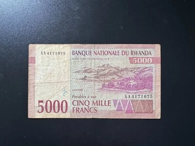 Rwanda 5000 Francs Banknote 1994 Old Circulated Very Rare Bank Bills P-25 - Image 1 of 2
